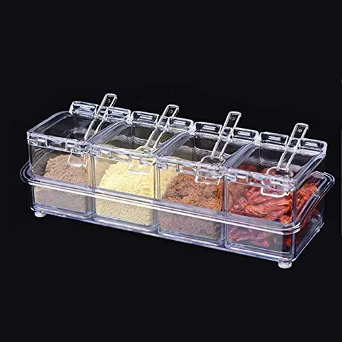 Transparente Gewürzbox 4er Set Küchen Organizer Speicherkästen Gewürzsalz Zucker Flaschen Küchen Kochutensilien