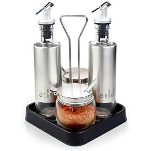 LQQGXLCondiment bottle, jar condiment storage box Spice jar oil dispenser stainless steel sauce tank storage container olive oil vinegar syrup bottle dispenser