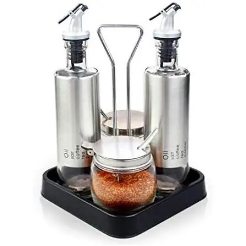 LQQGXLCondiment bottle, jar condiment storage box Spice jar oil dispenser stainless steel sauce tank storage container olive oil vinegar syrup bottle dispenser
