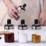 Glas Gewürzflasche Salzbehälter Spice Jar mit Löffel – Kreative Edelstahl-Aufbewahrungsbox für die Küche