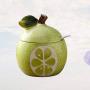Fruit Shaped Ceramic Sugar Bowl Salt Pot Pepper Storage Jar Seasoning Pot Container Condiment Spice Box Holder with Lid and Spoon (Cantaloupe)