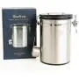Best Airtight Coffee Canister for Fresher Beans and Grounds - Large Stainless Steel Food Container with Date-Tracker, CO2 Release Valve, Measuring Scoop and Silicon Base by FikaPress Best Airtight Coffee Canister for Fresher Beans and Grounds - Large Stainless Steel Food Container with Date-Tracker, CO2 Release Valve, Measuring Scoop and Silicon Base by FikaPress