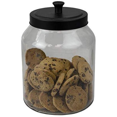 Home Basics Artisan 3 Lt Glass Jar with Black Top, Food Storage Container Canisters with Tight Lid Kitchen, Bathroom, Home Decor, Candy, Cookies, Rice, Sugar, Flour, Pasta (1)