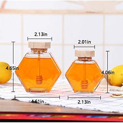 Liitrton Hexagon Shape Honey Pot Jar with Dipper Heat-Resistant Glass Storage Container for Home Kitchen (S)