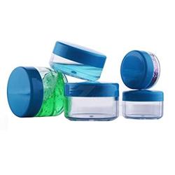 6PCS Blue Lid Clear Plastic Empty Sample Travel Bottle Jar Cosmetic Containers Round Shape Makeup Face Cream Lip Balm Eye Shadow Powder Storage Box (10ML)