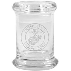 Clear Glass Herb Stash Jar and Lid 2.75 oz with US Marines Logo from Smoke Promos