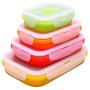 uirend Silicone Sealed Folding Lunch Box - 4PCS Storage Jars with Lids Microwave Freezer Box Seal Plastic Tubs Fruit Picnic Lunches Meal Prep