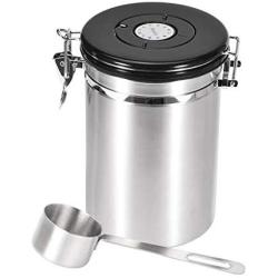 Bseka Stainless Steel Airtight Coffee Canister with Scoop, Large Coffee Bean Storage Container Coffee Ground Jar Food Bins with with One Way Valve, 1.8L (Silver)