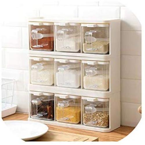 Gewürzladekühlschrank mit 3 Fächern, Schöpflöffel, Küchenbehälter mit Deckel, Gewürzsäcke, Kräuter, Gewürze, Essigbehälter, Küchengerät, Schreibtisch-Aufbewahrung