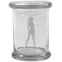 Clear 8 oz Glass Herb Stash Jar and Lid with Cowgirl Silhouette from Smoke Promos