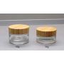 1Pcs 30g/1oz Clear Glass Empty Refillable Cosmetic Jar with Bamboo Cap and Liner Facial Cream Pot Tin Box Case Container Dispense Sample Bottle for Cosmetic Cream Lotion Storage