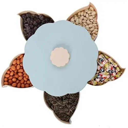 JUSTDOLIFE Creative 5-Section Rotary Flower Nut Serving Tray Candy Plate – Serviceteller mit Blume-Design für Süßigkeiten und Snacks