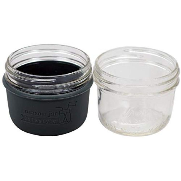 Silicone Sleeve for Regular Mouth Pint 16oz Mason Jars Charcoal Gray