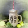 Green Slipper Image Frosted Glass Mason Jar With Straw Green Slipper Image Frosted Glass Mason Jar With Straw