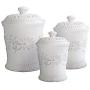 American Atelier Bianca Leaf Canister Set 3-Piece Ceramic Jars in 20oz, 48oz and 80oz Chic Design With Lids for Cookies, Candy, Coffee, Flour, Sugar, Rice, Pasta, Cereal & More