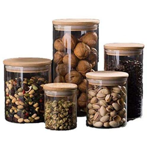 Bamboo Cover Transparent Glass Sealed Cans Kitchen Mason Bottle Household Food Containers Candy Multi Grain Jar,450ml