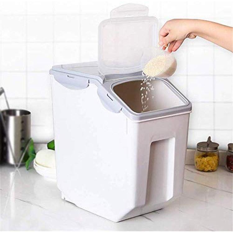 Kitchen Flour Box with Wheels Seal Locking Lid PP Rice Storage Container  Food Containers ((33Ib /