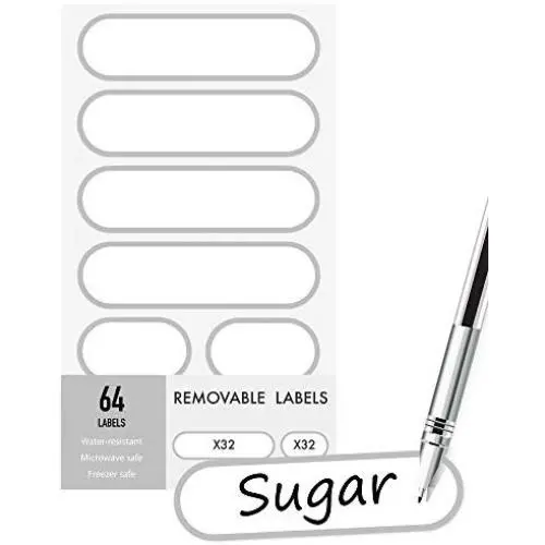 Étiquettes Écrites Amovibles pour Nourriture, Étiquettes Imperméables pour le Cuisinier et l'Organisation de la Maison, Pack de 64 Étiquettes Écrites Amovibles pour Nourriture, Étiquettes Imperméables pour le Cuisinier et l'Organisation de la Maison, Pack de 64