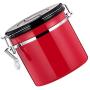 joyMerit Stainless Steel Airtight Canister with Co2 Vent Valve＆ Date Tracker Wheel and Locking Clamp for Kitchen, Coffee Ground Vault Jar, Red, 27-ounce