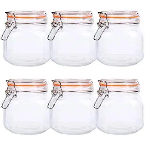 Kingrol 6 Pack 25 Ounces Square Glass Jars with Airtight Lid, Wide Mouth Preserving Jar for kitchen, food storage Kingrol 6 Pack 25 Ounces Square Glass Jars with Airtight Lid, Wide Mouth Preserving Jar for kitchen, food storage
