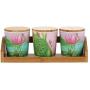 THUN Set of 3 Spice Jars Fresh Water Line Spice 300 ml H 9.5 cm Bamboo Paste Wood Stand 28 x 10.5 cm, Multicoloured