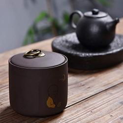 Traditional Purple Clay Ceramic Tea Jar Kitchen Storage Jars Sugar Bowl Little Monk Pattern Storage Containers Home Decor Art,Wu