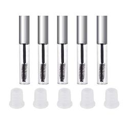 5PCS 10ml/0.34oz Transparent Empty Plastic Mascara Bottle With Inner Plug And Brush Reusable Storage Container Vial Tank Case Tank Jars For Storing Forehead Comb Hair Gel hair Dying Cream (Silver)