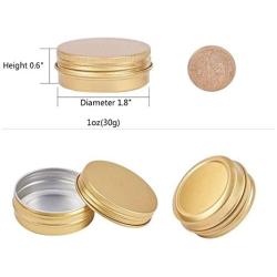 JM-capricorns 24 Pcs 1 Oz Tins Gold Small Aluminum Round Lip Balm Tin Storage Jar Containers with Screw Cap for Lip Balm, Cosmetic, Candles or Tea(Gold)