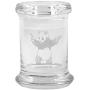 Clear Glass Herb Stash Jar and Lid 2.75 oz with Panda With Pistols Logo from Smoke Promos