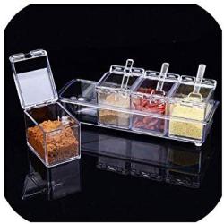 4pcs/set Clear Seasoning Rack Spice Pots Storage Container Condiment Jars Cruet with Cover and Spoon Kitchen Utensils Supplies,as picture