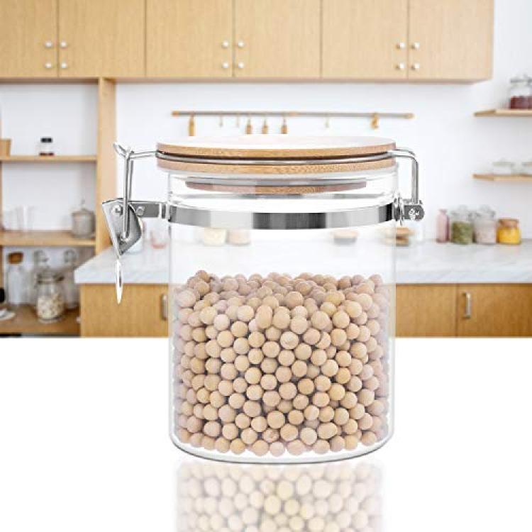 Glass Jars with Bamboo Lids, Glass Food Storage Containers, Airtight  Stackable Kitchen Canister Sets for kitchen Counter, Candy, Cookie, Rice,  Sugar