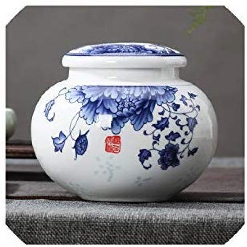 White Porcelain Landscape Pattern Tea Cans Ceramic Sealed Tea Canister Food Storage Jar Coffee Beans Nut Tea Caddy,C