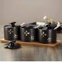 Hand painted ceramic seasoning jar household kitchen supplies seasoning bottle storage tank bamboo tray salt sugar storage tank,1pcs8