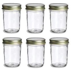 Nakpunar 6 pcs, 8 oz Mason Jars with Gold Lids for Jam, Honey, Wedding Favors, Shower Favors, Baby Foods, Canning, spices, Half Pint