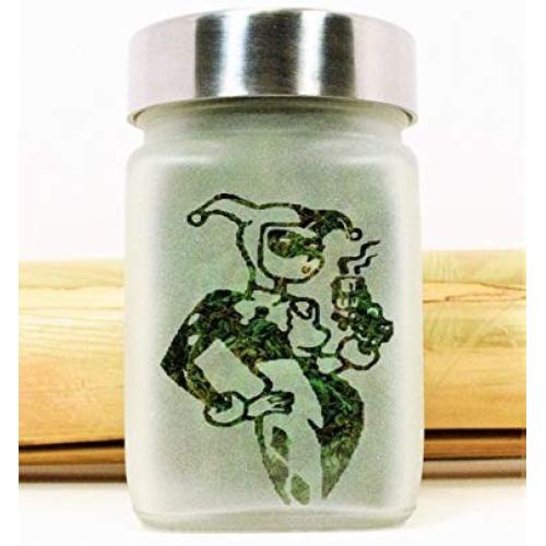 Stash Jar with Harlequin Clown Girl and Gun Design, Airtight, Smell Resistant Herb Storage to Keep Your Stash Fresh