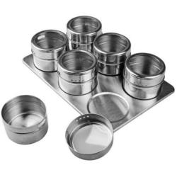 vivaBKK 6 pc Stainless Steel Magnetic Spice Seasoning Pot Jar with TrestleRack