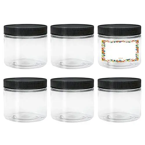 Bouteilles en PET Transparent de 473 ml (16 oz) avec Couvercles, Pack de 6, Réutilisables, Fabrication Américaine, 6 Étiquettes, Idéales pour la Cuisine, Cosmétiques, Lotion, Produits d'Hygiène Personnelle et plus encore.