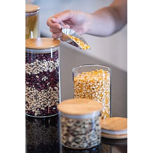 Glass Food Storage Containers with Lids by Sweetzer and Orange - Set of 4 Kitchen Canisters - Candy, Cookie, Rice and Spice Jars - Sugar or Flour Container - Big and Small Airtight Food Jar for Pantry