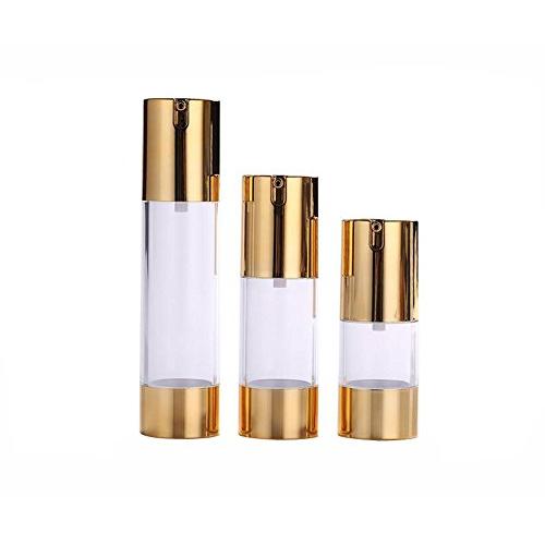 1PCS Empty Refillable Upscale Clear and Gold Acrylic Airless Vacuum Eye Cream Essence Lotion Pump Bottle Toiletries Container Travel Bottle Cosmetic Make up Toner Jar Pot (50ml/ 1.7oz)