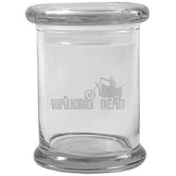 Clear 8 oz Glass Herb Stash Jar and Lid with Walking Dead Daryl Logo from Smoke Promos