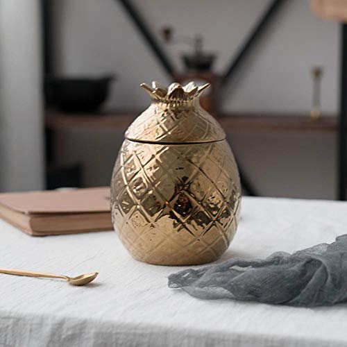 Food Storage Jar, Ceramic Food Storage Jar with Lid, Ceramic Food Storage Canister for Serving Tea, Coffee, Spice and More, Beautiful Pineapple Look (Gold,8.5x12x6.5cm)