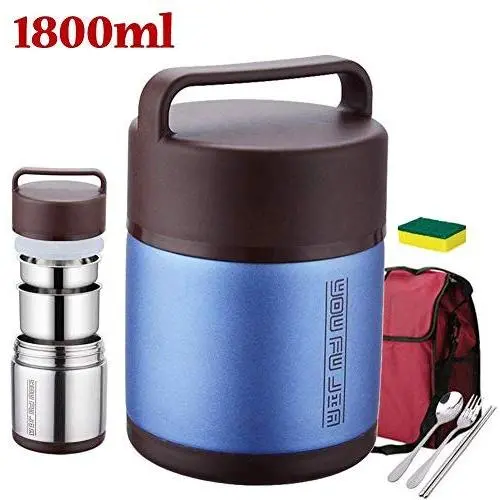 Lebensmittelbehälter, Studenten Edelstahl Isolierbehälter, Thermosuppe, mit Löffel, Aufbewahrungstasche, Lunchbox für Schule, Reisen, Camping und Wandern