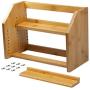 SpiceLuxe 2 Shelf Medium Width Organic Bamboo Cabinet Organizer - Shelves and Storage for Kitchen | Customizable Pantry Shelf Organizer Rack for Jars, Spices, Cosmetics or Office Supplies