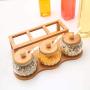 Seasoning box, Wood Spice Rack,glass Spice Jars Round Storage With Spoons, Vinegar Soy Sauce Wine Bottle Spice Kitchen Storage