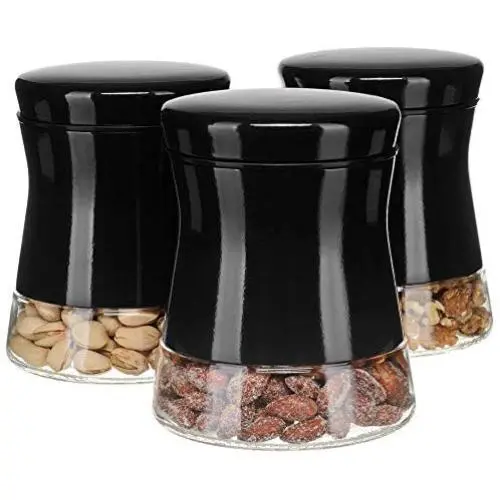 CHEFVANTAGE Glas Küchen-Aufbewahrungsglas Set für die Arbeitsfläche mit luftdichter Deckel - Schwarz