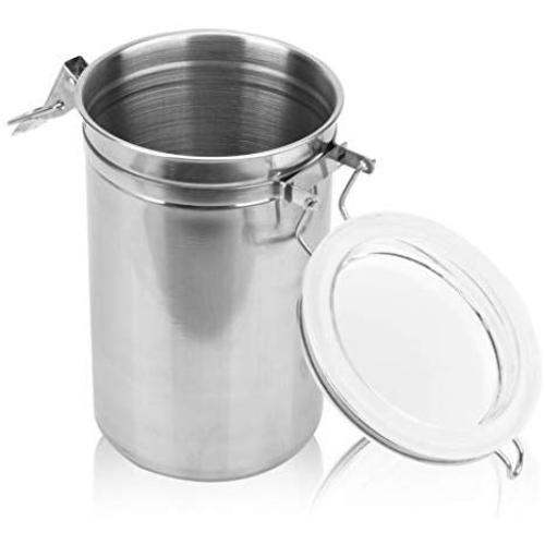 Airtight Food Storage Containers Stainless Steel Kitchen Canisters Jars with Clear Arylic Lid and Locking Clamp,Pantry Organization and Storage for Tea Snacks Sugar Milk Powder 1.1L Silver