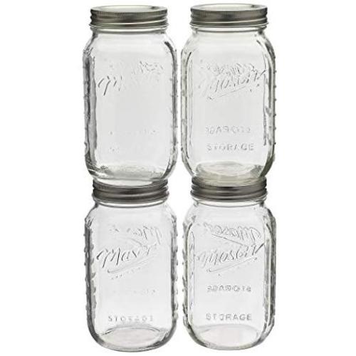 Mason Craft & More Kitchen Jam/Jelly Wide Mouth Glass Canning Jar Set, 32 Ounce Canning Jars Pack of 4