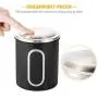 Canister Set of 3, Nested Kitchen Canisters with Stainless Steel Airtight Lids and Windows by H+LUX, Black