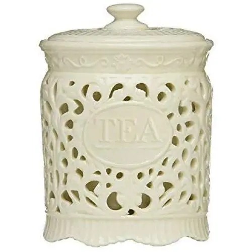Premier Housewares Ceramic Lace Cream Tea Canister Storage Jar Premier Housewares Ceramic Lace Cream Tea Canister Storage Jar