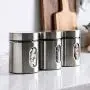 Brushed Stainless Steel and Glass Canister with Window, 5"H & 21OZ Set of 3 Brushed Stainless Steel and Glass Canister with Window, 5"H & 21OZ Set of 3